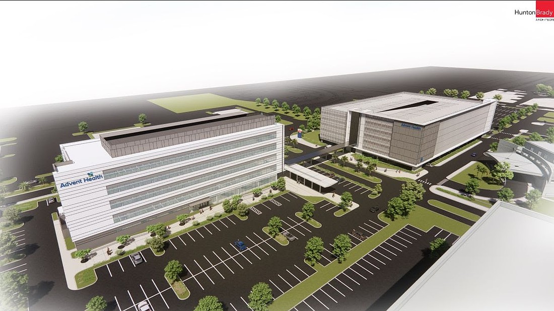 A rendering of the AdventHealth Tampa medical office building and parking garage.