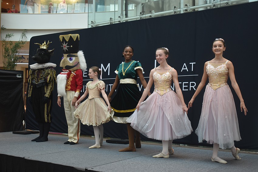 Sarasota Ballet dancers perform pieces from The Nutcracker in full costume at the Back to School Bash. Left to right: rat king, nutcracker, Sydnei King, Harper Taylor, Violet Olson and Elin Mulock.