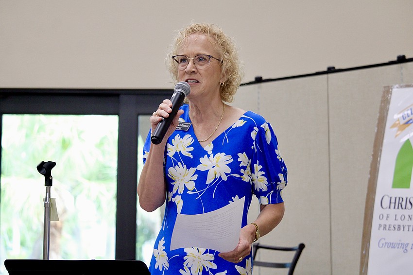 Christ Church of Longboat Key's Rev. Julia Piermont thanks those who attended the Aug. 3 fundraiser lunch to support Texas' rebuilding from severe flooding.