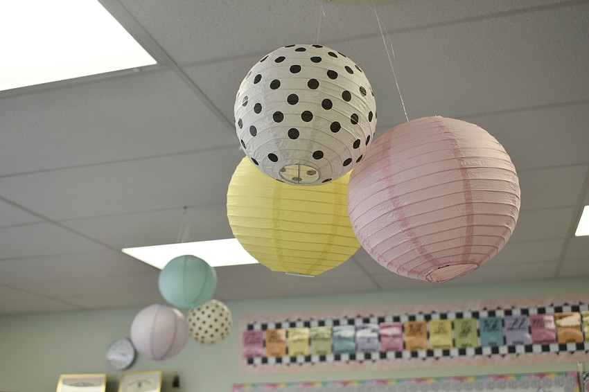 Casey Sullivan, a third grade English language arts and social studies teacher, decorated her room with soft pastel colors.