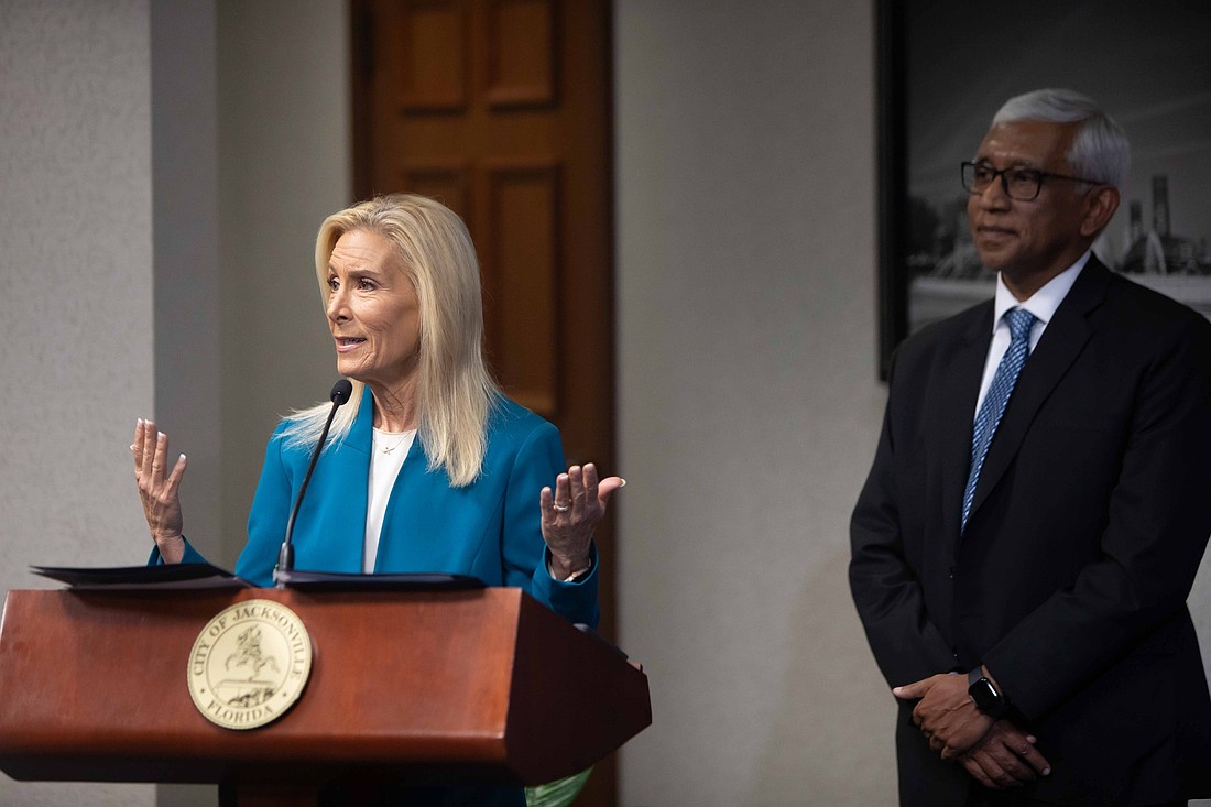Jacksonville Mayor Donna Deegan and Parvez Ahmed, the city’s chief of analytics and leader of the State of Jax project, discuss it Aug. 5.