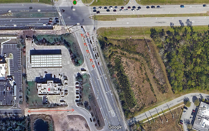Palm Coast plans to place an additional left turn lane at the south side of the Seminole Woods Boulevard-State Road 100 intersection. Image from Palm Coast meeting documents
