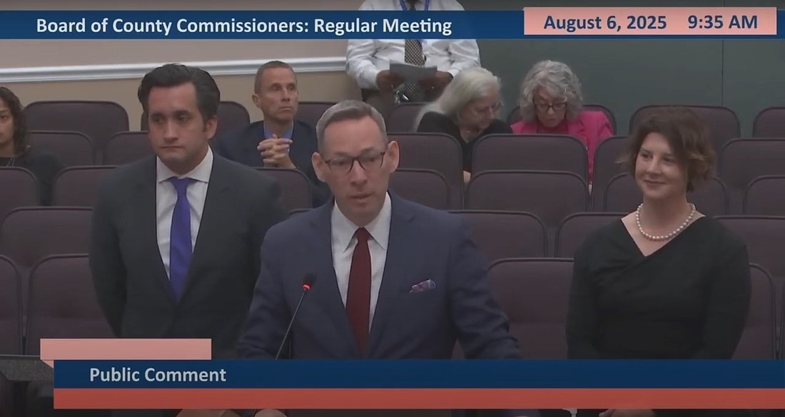 Alliance for Global Security founder Joshua Burgin addresses the Hillsborough Board of County Commissioners on Wednesday, August 6, 2025.