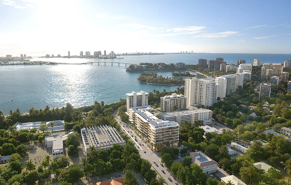 An aerial perspective of the 777 Palm Avenue Condos planned to be built across Mound Street from the Marie Selby Botanical Gardens parking structure.
