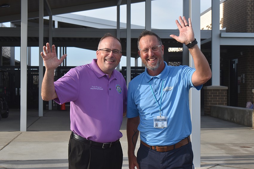 Interim superintendent Kevin Chapman and principal Todd Richardson are eager to welcome students to the first ground up K-8 in Manatee County, Lake Manatee.