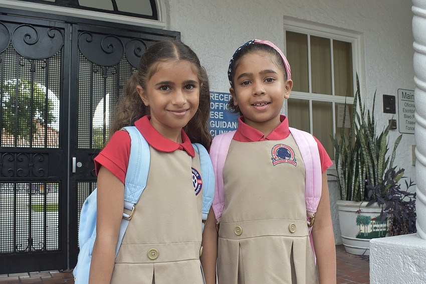 Second grader Sofia Saigal and her sister, first grader Isla Saigal