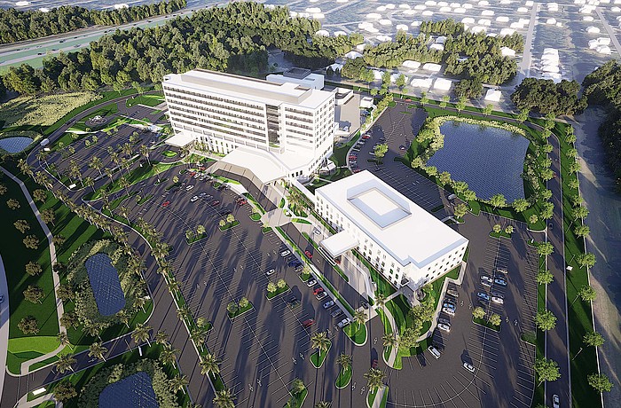 An aerial rendering of the planned Sarasota Memorial Hospital-North Port.