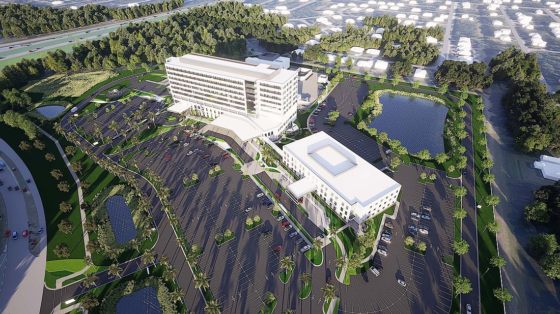 An aerial rendering of the planned Sarasota Memorial Hospital-North Port.