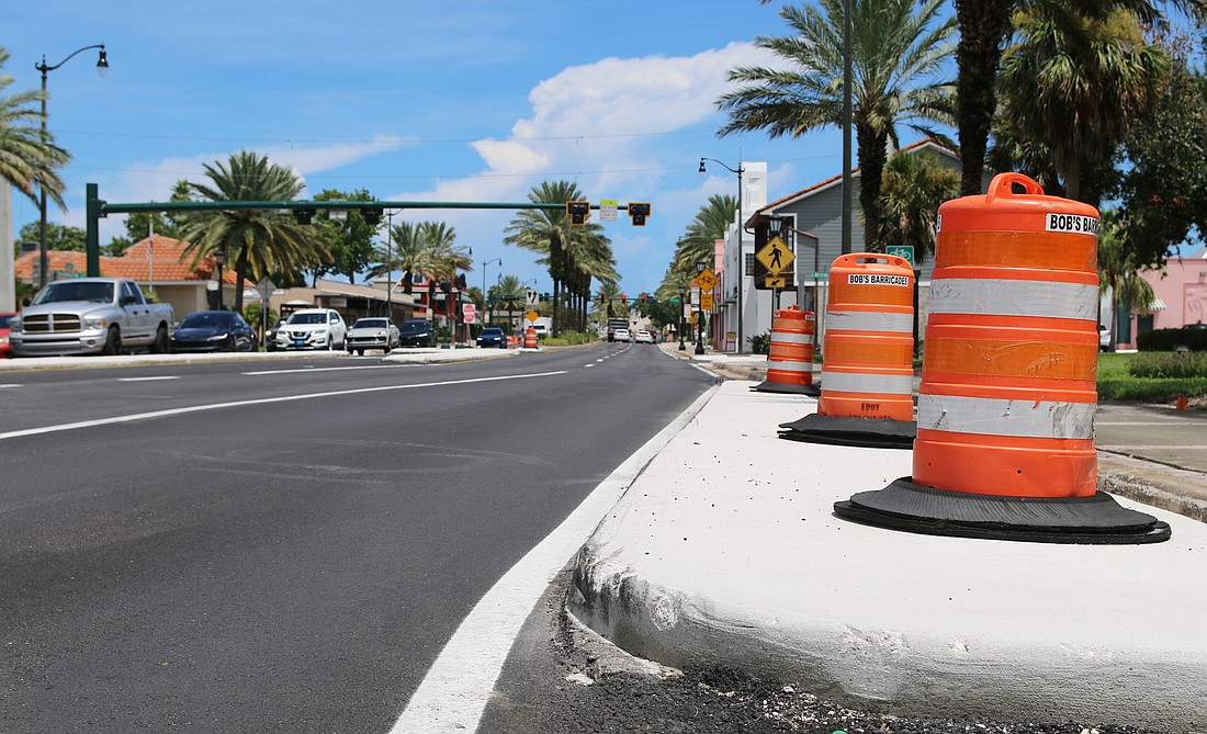 One of the chicanes on West Granada Boulevard displays scuff marks. Photo by Jarleene Almenas