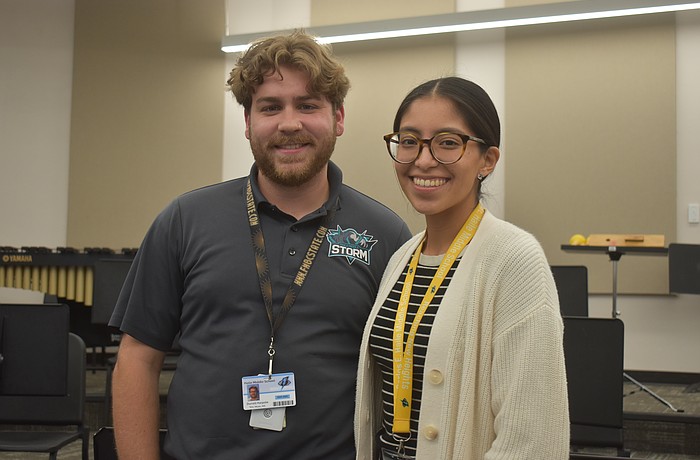 DJ Harpole, the band director, and Nohemi Perez, the orchestra director, have worked at Carlos E. Haile Middle School for three years, building their students' passion and motivation for music.