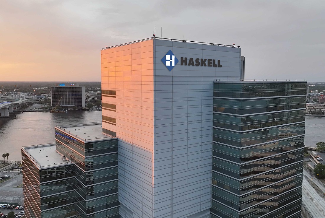 The sign for Haskell’s new headquarters on the Downtown Southbank 701 San Marco Blvd.