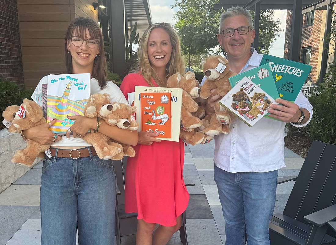 Gwen Schmitz, left, Eight Waves founder Sara Meyer and Tad Schmitz, the husband of Kari Kron Schmitz who founded Bears Who Care, will be working together to have the Bears Who Care mission and Kron Schmitz’s legacy continue on through Eight Waves.