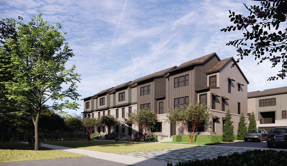 The Trailview townhome project comprises four four-unit buildings, two five-unit buildings, three six-unit buildings, a boardwalk and green space.
