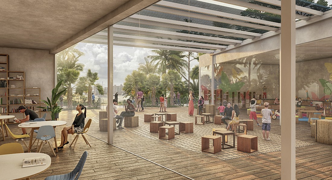 A conceptual rendering of the planned Learning Pavilion Terrace Garden for Selby Gardens Master Plan Phase 2.