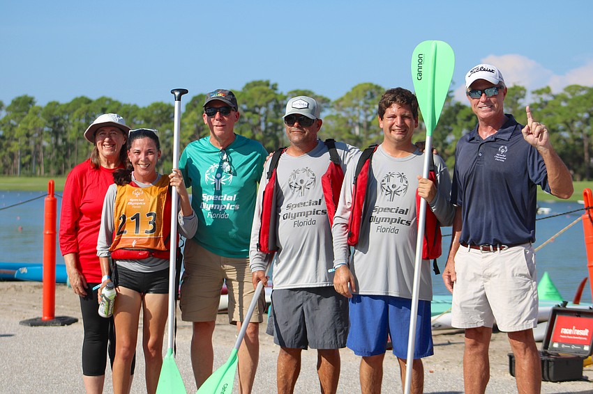 The Manatee County Special Olympics team includes coach Susan von Fossen, Lexis Engle, coach Paul Sterbenz, Marc Acquaro, Timothy Rabbu and coach Mark Flanagan.
