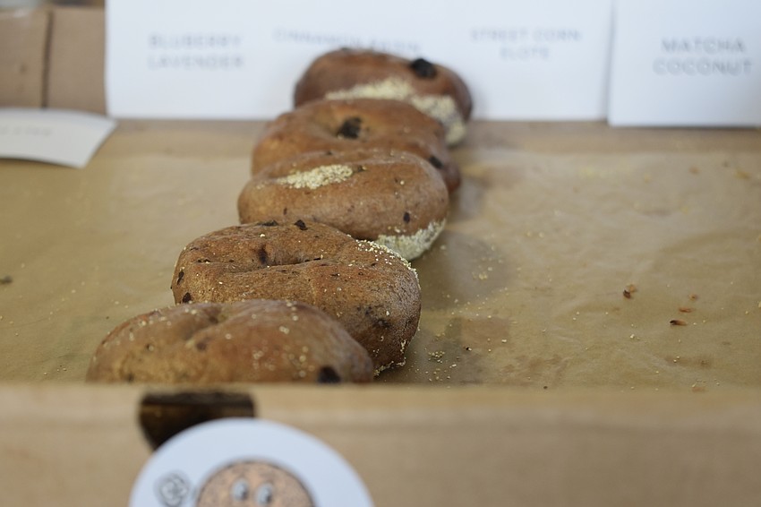 Bagels are set out for attendees at the event.