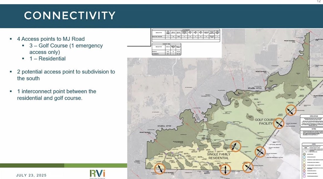 This map shows where the homes would be clustered in relationship to the Miakka Golf Club, along with the access points to both.