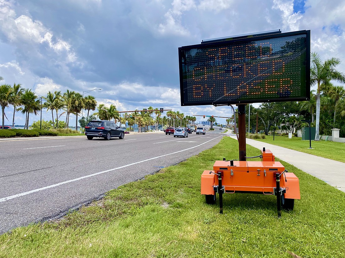 Sarasota Police Department recently put up digital signs reminding motorists crossing Ringling Bridge to slow down.