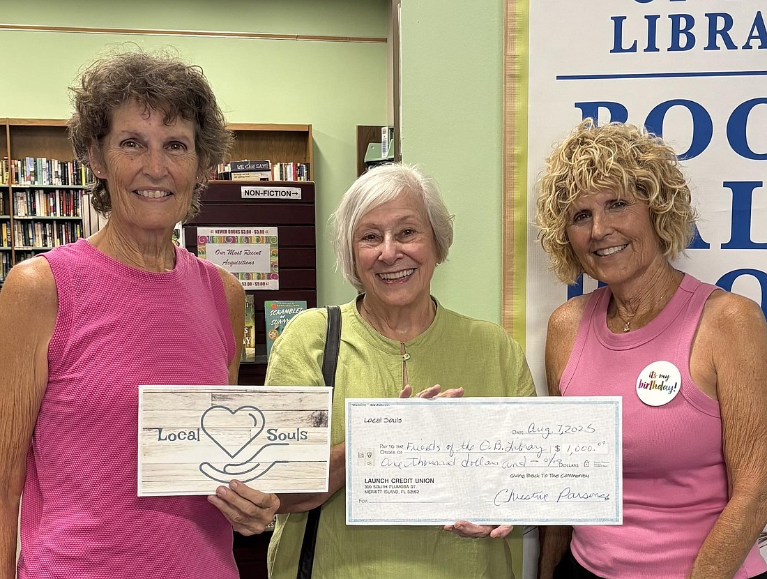 Chrissie Parsons, co-founder of Local Souls; Carol Johnson, President of the Friends of the Ormond Beach Library; and Brenda Hall, co-founder of Local Souls. Courtesy photo