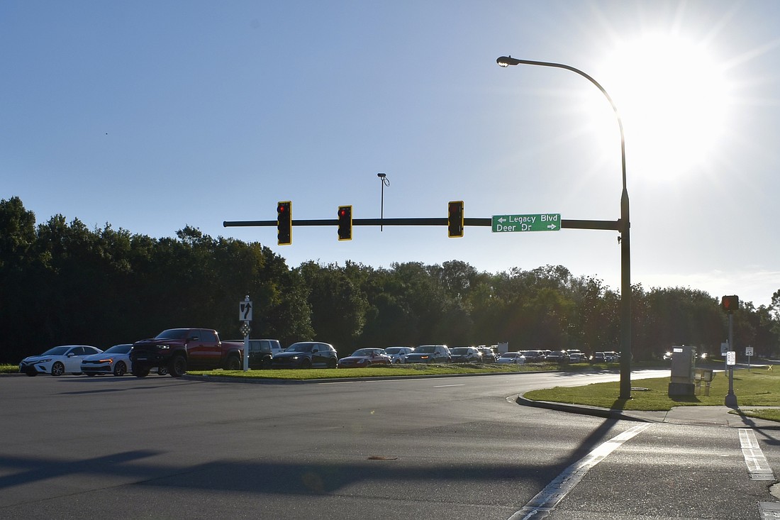 A roundabout will replace the signalized intersection on University Parkway where Legacy Boulevard meets Deer Drive.