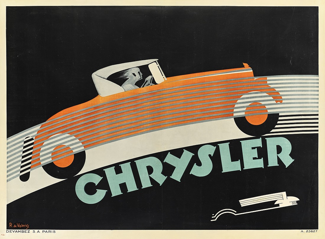 "Chrysler," a 1930 lithograph by Roger de Valerio, is on display at Sarasota Art Museum's exhibition, "Art Deco: The Golden Age of Illustration," which runs from Aug. 31 to March 29, 2026.