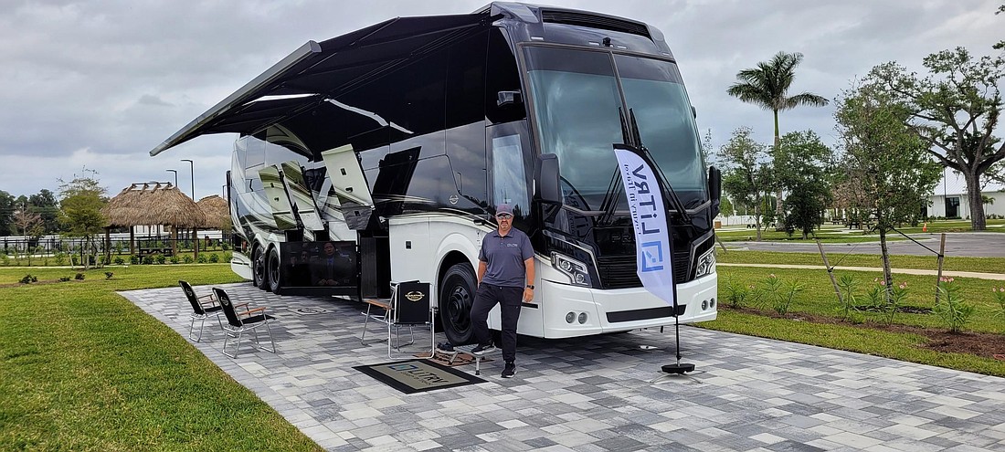 Sarasota resident Mike Bloomquist is the co-owner of LiTRV, which rents vehicles like this 2025 Prevost Marathon luxury motorcoach.