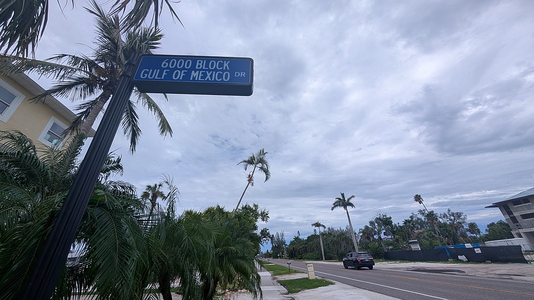 A street sign marking the 6000 block of Gulf of Mexico Drive owned by the town will remain for now as discussions on whether to rename the main thoroughfare are underway