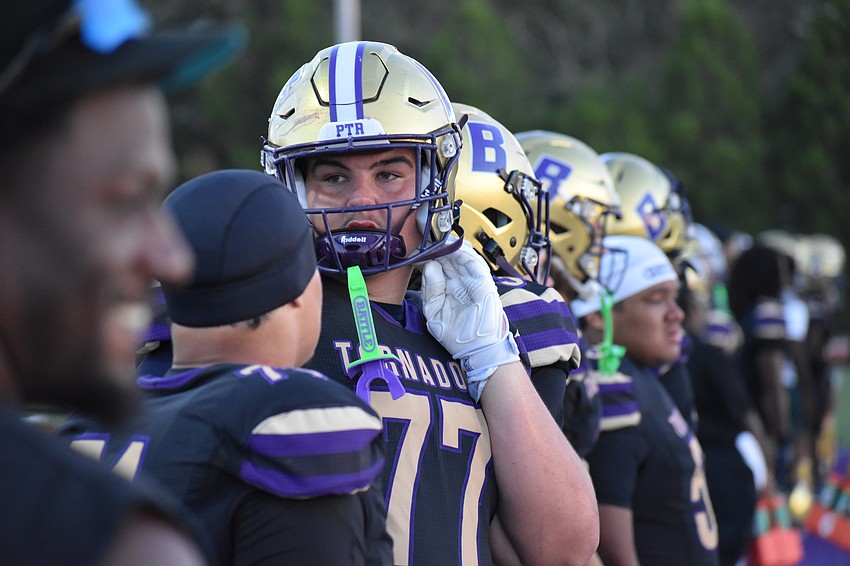 Senior Kayden Hunt of Booker High School prepares for the game.