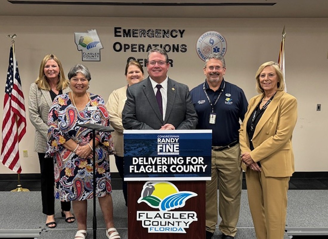 Congressman Randy Fine and the Flagler County Commissioners after a press conference announcing an additional $9 million in funding for Flagler County's beaches. Courtesy of Flagler Count