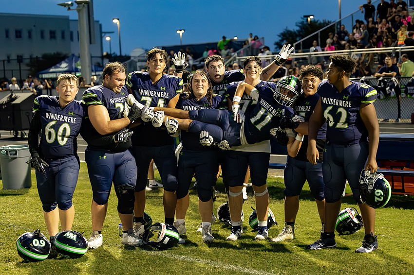 The Windermere offensive line had some fun on the sideline following a win over Cypress Creek.