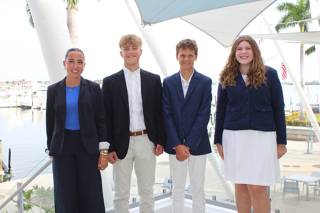 Lilliana Sultana, Wesley Wrigley, Grant Campbell and Calista Ream are gaining new leadership skills as heads of the Sarasota Yacht Club's youth Ensign Board.