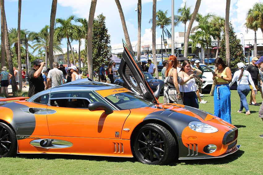 The Dutch-manufactured 2010 Spyker C8 Laviolette LM85 on display at Exotic Cars on the Circle on Sept. 6 is one of only 14 known cars manufactured in those colors.