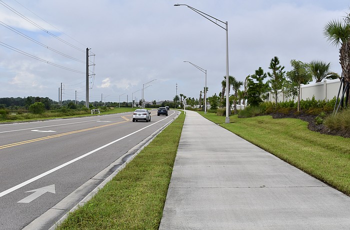 A 10-foot sidewalk runs along the west side of Bourneside Boulevard from State Road 64 to University Parkway. A 15-foot trail for the east side of Bourneside Boulevard between State Road 70 and University Parkway is being negotiated between Manatee County and Schroeder-Manatee Ranch.