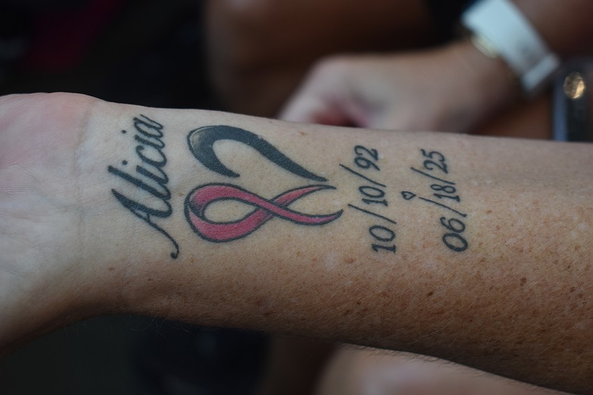 Leslie Whitman has a tattoo in remembrance of her daughter Alicia Shekerd, who died in June after a 17 month battle with stage four metastatic breast cancer.