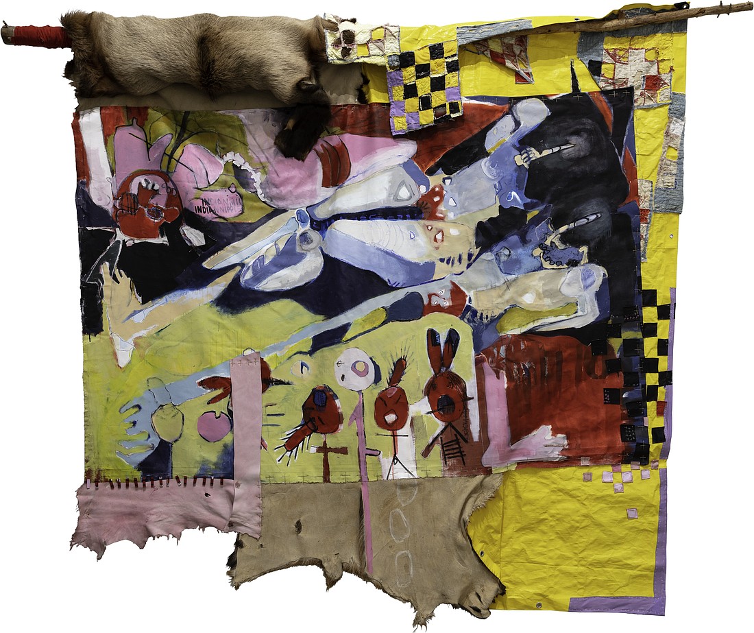 Natalie Ball's massive mixed media tapestry, "Playing Dolls," is on loan to The Ringling from the Rubell Museum in Miami.