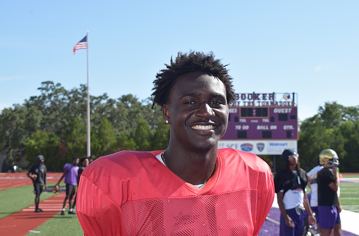 Joel Morris poses for a photo during a Sept. 16 practice. The senior is a dual-threat quarterback for Booker football, and put on a dominant display in Week 4.