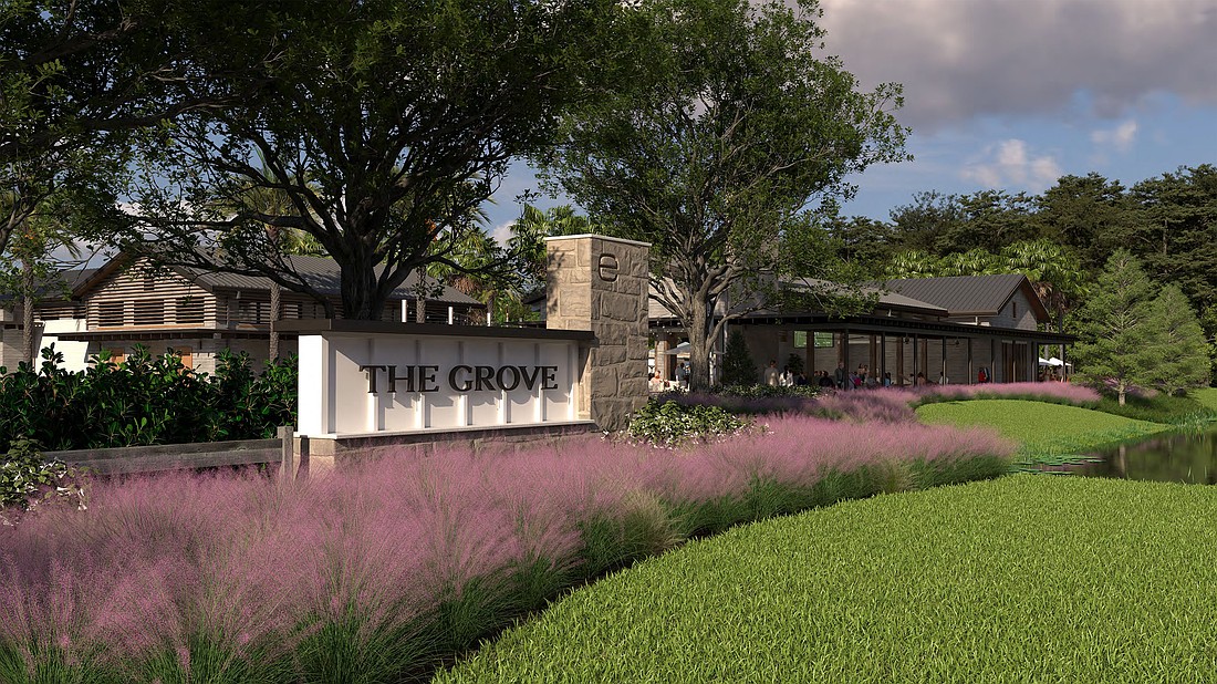 The entrance sign for The Grove, the EverRange community amenity center. EverRange is in South Jacksonville near eTown and Nocatee.