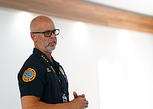 Longboat Key Police Chief Russ Mager speaks at a Rotary Club of Longboat Key meeting Tuesday, Sept. 16. Mager, who spent nearly three decades in law enforcement primarily in Delray Beach, said LBKPD has training requirements similar to the much larger city of Delray and that officers on the Key are well prepared for any event that may take place thanks to partnerships the department has with neighboring jurisdictions.