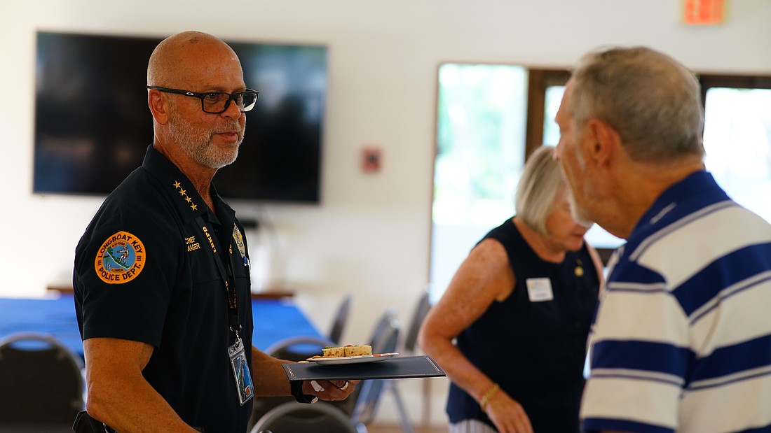 Longboat Key Police Chief Russ Mager spoke at the Rotary Club of Longboat Key's monthly meeting Tuesday, Sept. 16, where he shared his background in Delray Beach, his wife's connection to the Gulf Coast and his priorities for the department as he establishes himself in the new role.