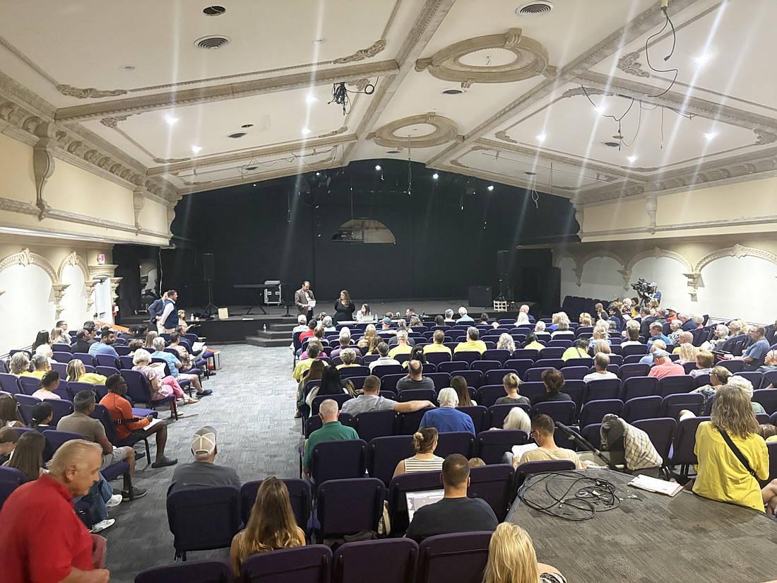 Residents attend a community meeting at Living Stream Church, 2016 Anniston Road, on Sept. 18 about the planned animal processing facility at Apna Bazar, an Indian and Middle Eastern grocery store at 11153 Beach Blvd.