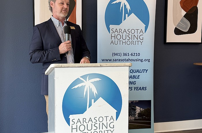 Sarasota Housing Authority President and CEO William Russell speaks at the groundbreaking ceremony for Cypress Square II and Lofts on Lemon II.