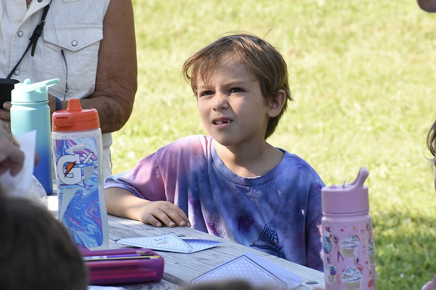 Jackson Kalley, 6, listens to instructions about creating the notes for the Tashlich ceremony.