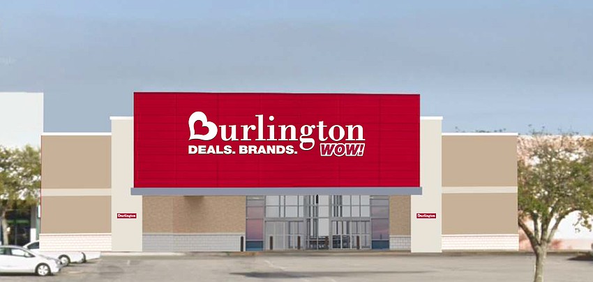 The planned new storefront sign for Burlington at Regency Plaza in Arlington. The sign reads “Burlington Deals. Brands. Wow.”