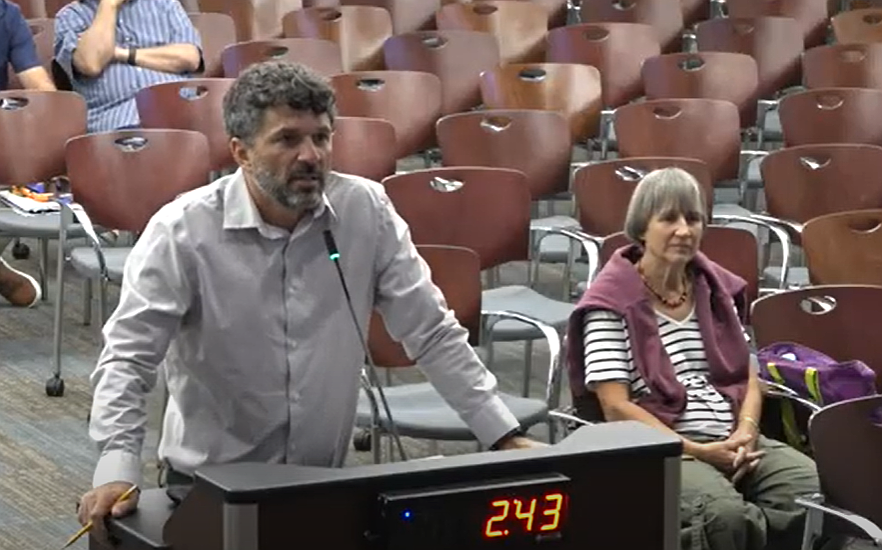 Former Palm Coast Council candidate Andrew Werner asked Palm Coast to stop its advertising with FlaglerLive. Screenshot from meeting livestream