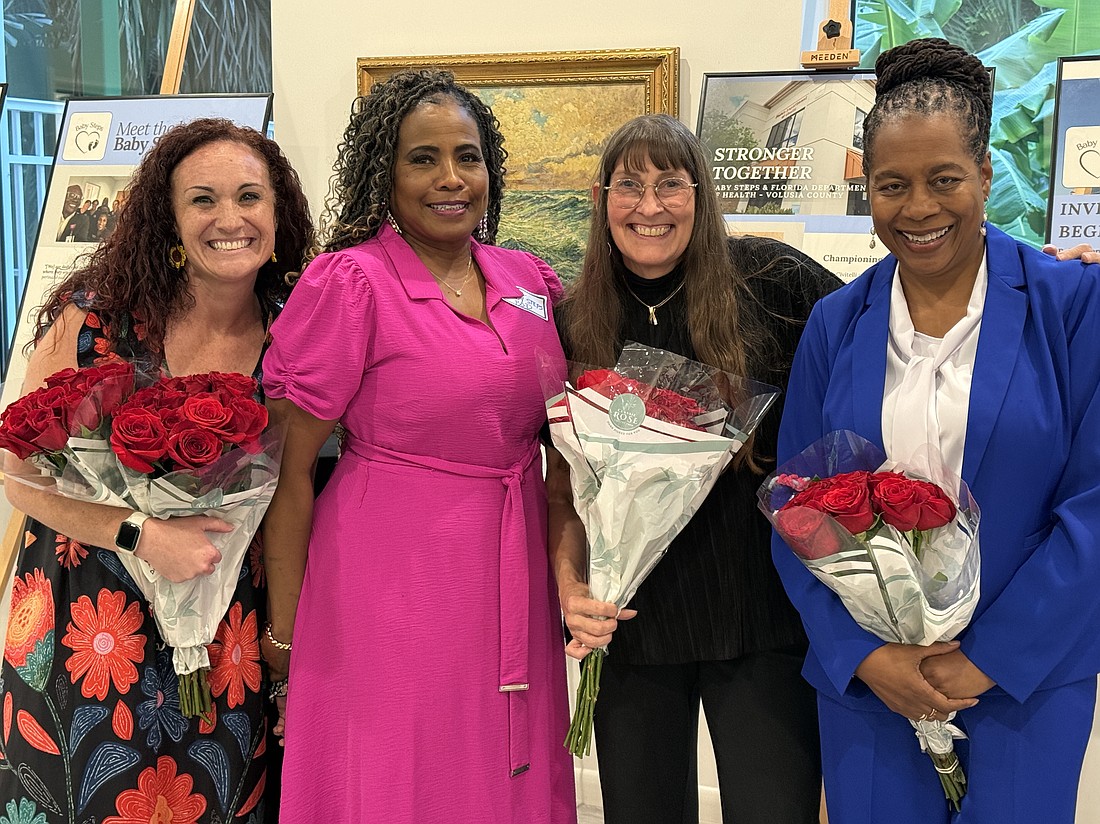 Helena Girouard, Baby Steps Daytona administrator; Kim Brown-Crawford, Baby Steps Daytona board member and Intracoastal Bank team member; Dr. Pamela Carbiener, Baby Steps Daytona medical director; and Jennie Joseph, midwife and founder of Common Sense Childbirth. Photo by Brian McMillan