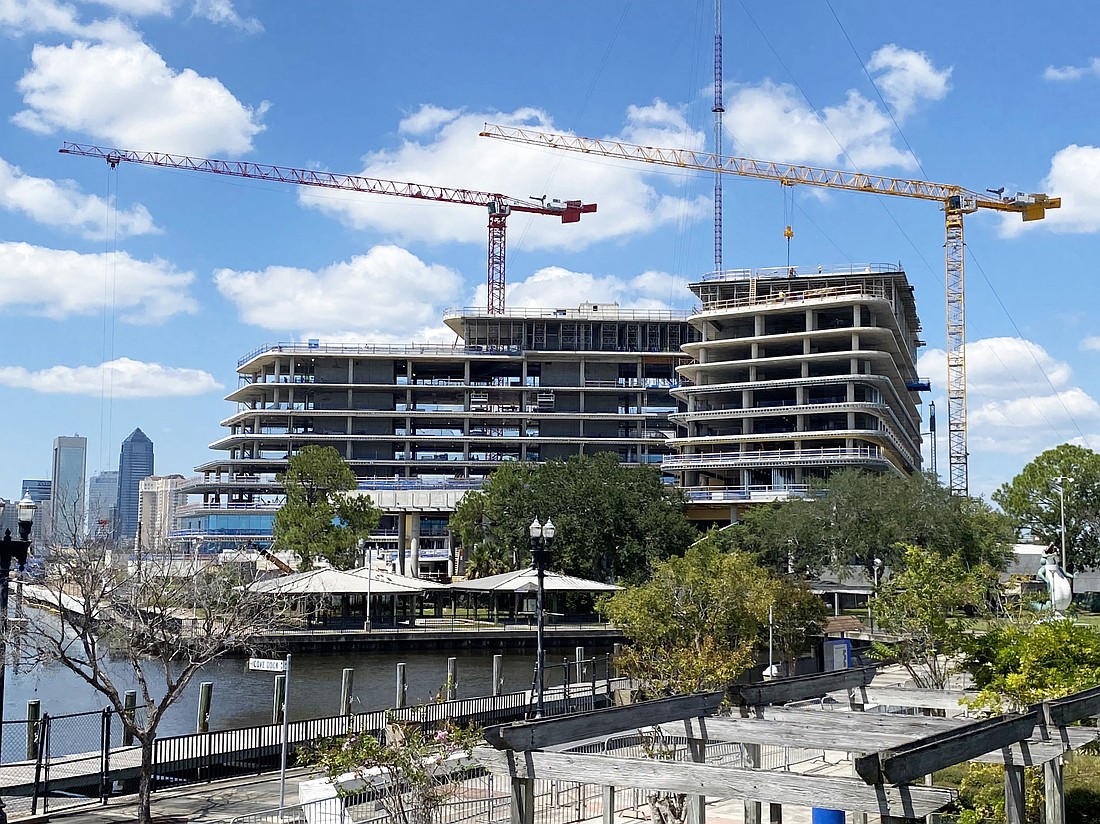 The Four Seasons Hotel & Residences rises Sept. 15 on the Northbank of the St. Johns River south of EverBank Stadium.