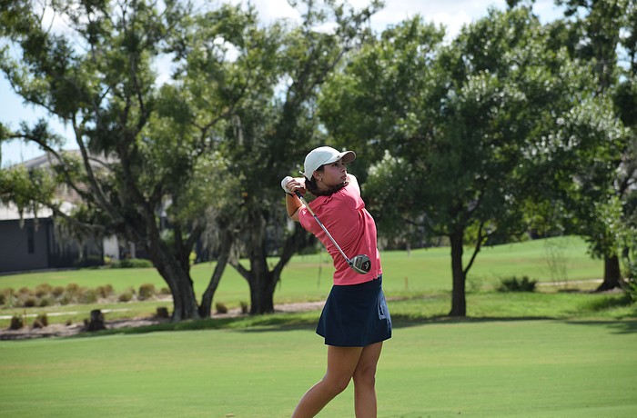 Brooklyn Cullen follows through on a drive during a Sept. 27 match against Northside Christian at Lakewood National Golf Club. The ODA sophomore won medalist at the SSAA championship earlier this month.