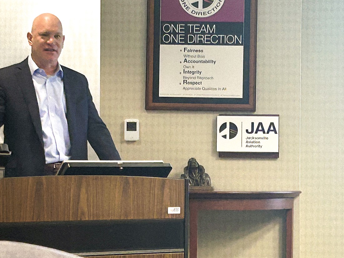 Jacksonville City Council member Nick Howland speaks at the Jacksonville Aviation Authority board meeting Sept. 29.