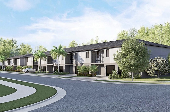 A rendering of the planned 17-unit Habitat for Humanity townhome development.