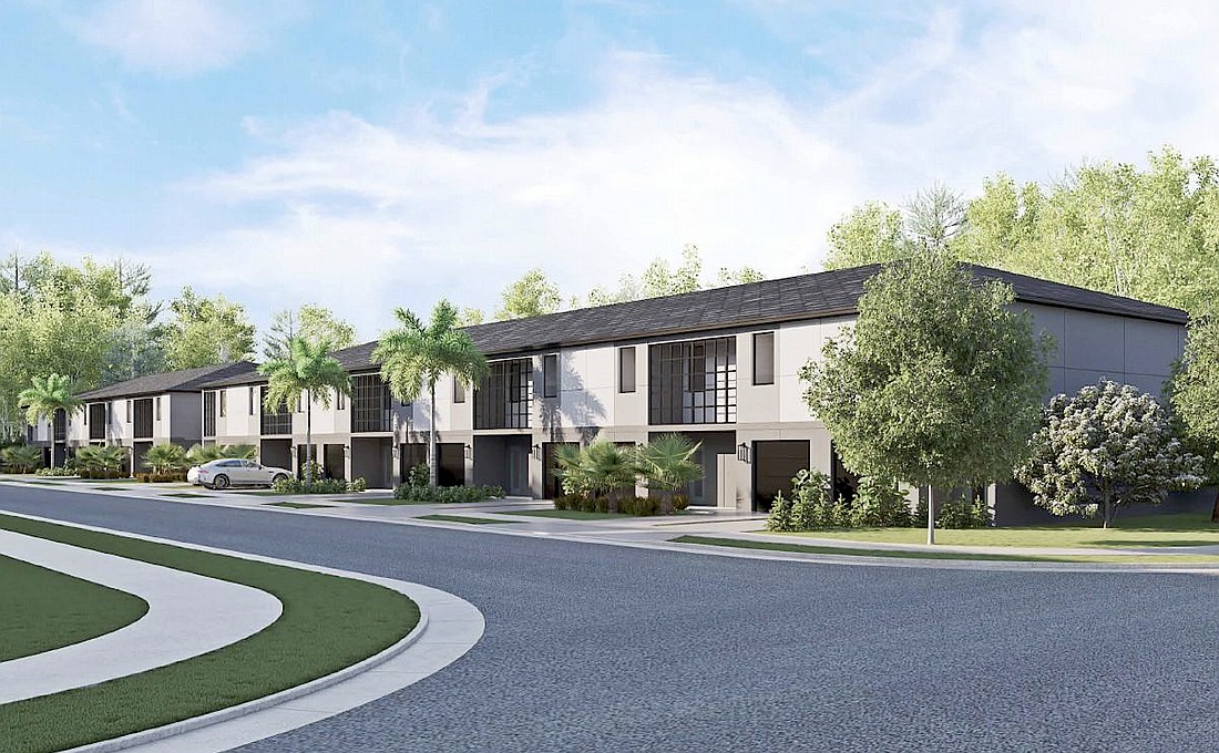 A rendering of the planned 17-unit Habitat for Humanity townhome development.